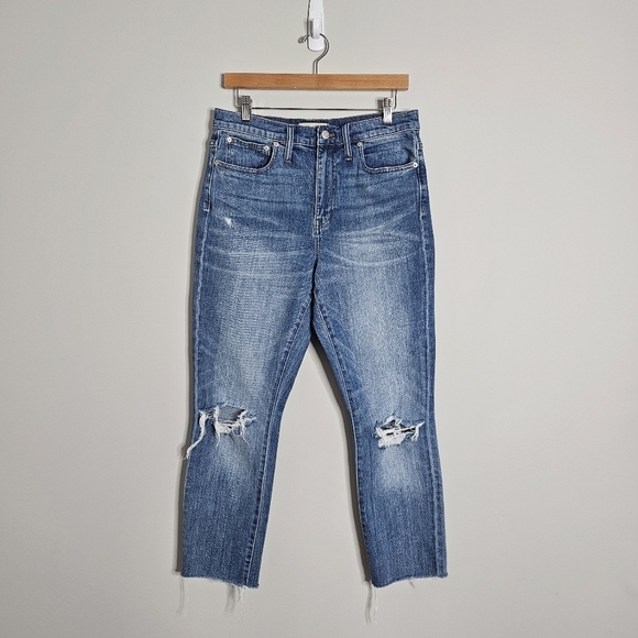 Madewell The High-Rise Slim Boyjean Knee-Rip Edition Blue, Size 28 - Picture 5 of 11